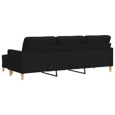 vidaXL 3-osobowa sofa z podnóżkiem, czarna, 210 cm, tkaniną