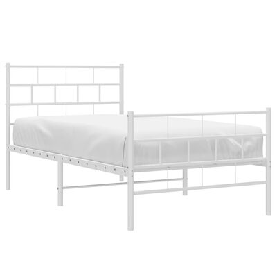 vidaXL Metalowa rama łóżka z wezgłowiem i zanóżkiem, biała, 75x190 cm