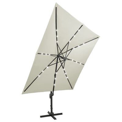 vidaXL Parasol wiszący z lampkami LED i słupkiem, 300 cm, piaskowy