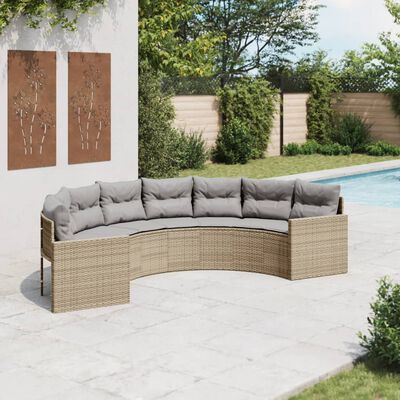 vidaXL Sofa ogrodowa z poduszkami, półokrągła, beżowy rattan PE