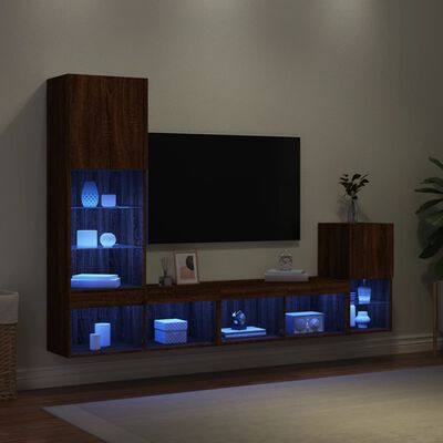 vidaXL 4-częściowy zestaw mebli TV z LED, brązowy dąb