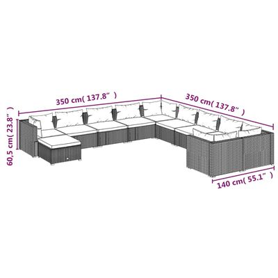 vidaXL 11-cz. zestaw mebli do ogrodu, poduszki, rattan PE, czarny