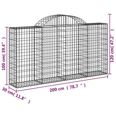 vidaXL Kosze gabionowe, 3 szt, 200x30x100/120 cm, galwanizowane żelazo