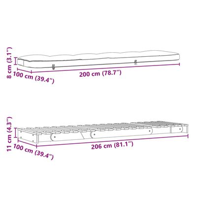 vidaXL Sofa rozkładana futon, z materacem, 100x206x11 cm, daglezjowa