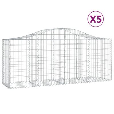 vidaXL Kosze gabionowe, 5 szt, 200x50x80/100 cm, galwanizowane żelazo