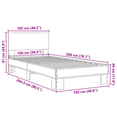 vidaXL Rama łóżka, przydymiony dąb, 100x200cm, materiał drewnopochodny