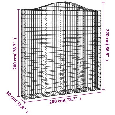 vidaXL Kosze gabionowe, 3 szt, 200x30x200/220 cm, galwanizowane żelazo