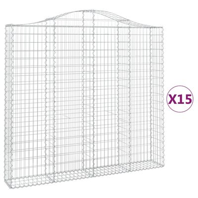 vidaXL Kosze gabionowe, 15 szt, 200x30x180/200cm, galwanizowane żelazo