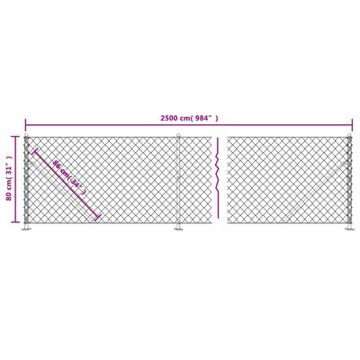 vidaXL Ogrodzenie z siatki, ze stopami słupków, srebrne, 0,8x25 m