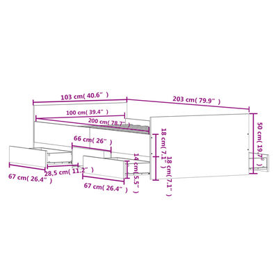 vidaXL Rama łóżka z wezgłowiem i zanóżkiem, dąb sonoma, 100x200 cm