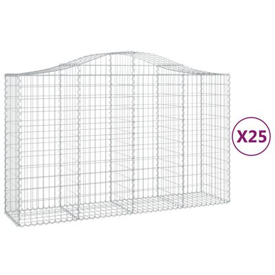 vidaXL Kosze gabionowe, 25 szt, 200x50x120/140cm, galwanizowane żelazo