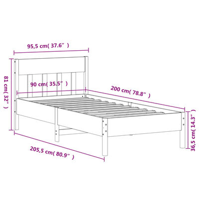 vidaXL Rama łóżka bez materaca, 90x200 cm, lite drewno sosnowe