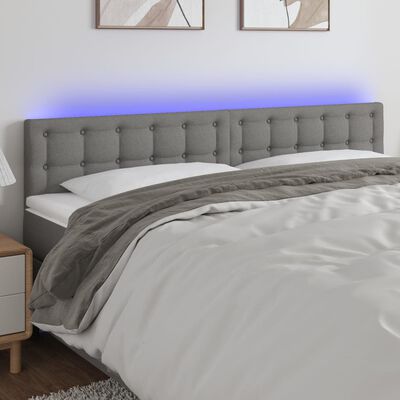 vidaXL Zagłówek do łóżka z LED, ciemnoszary, 180x5x78/88 cm, tkanina