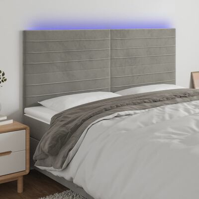 vidaXL Zagłówek do łóżka z LED, jasnoszary, 160x5x118/128 cm, aksamit