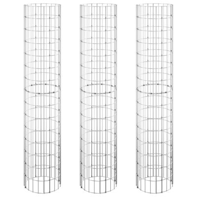 vidaXL Okrągłe donice gabionowe, podniesione, 3 szt., stal, Ø30x150 cm