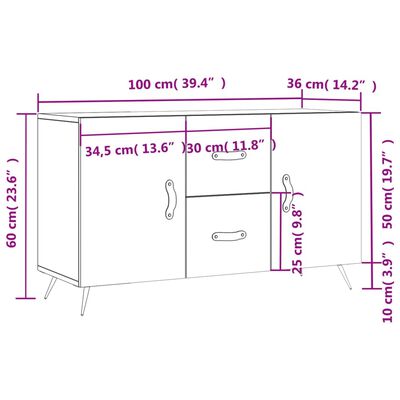 vidaXL Komoda, szarość betonu, 100x36x60 cm, materiał drewnopochodny