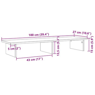 vidaXL Podstawka pod monitor, brązowy dąb, 100x27x15 cm