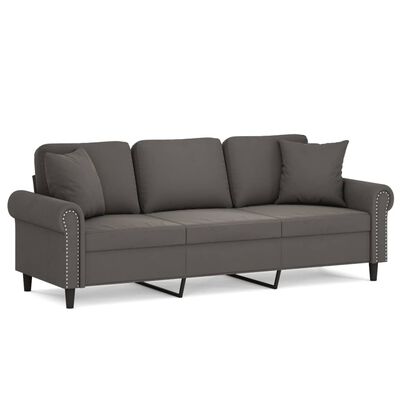 vidaXL 3-osobowa sofa z poduszkami, ciemnoszara, 180 cm, aksamit