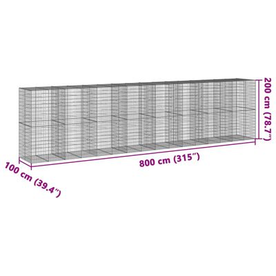 vidaXL Kosz gabionowy z pokrywą, 800x100x200 cm, galwanizowane żelazo