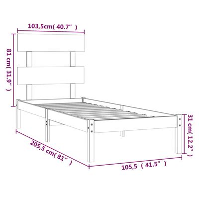 vidaXL Rama łóżka, lite drewno, 100 x 200 cm