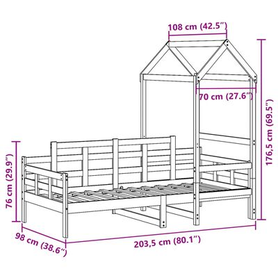 vidaXL Łóżko dzienne z dachem, 90x200 cm, lite drewno sosnowe