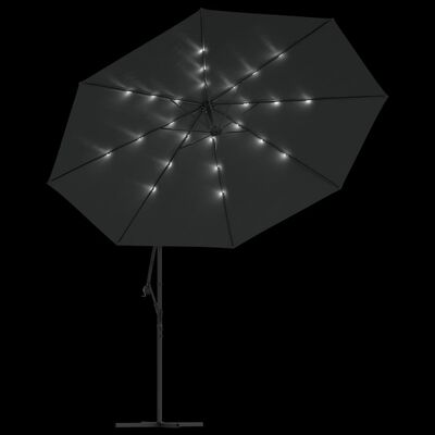 vidaXL Parasol wiszący z LED i metalowym słupkiem, 350 cm, antracytowy