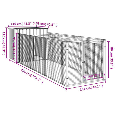 vidaXL Buda dla psa, z wybiegiem, antracytowa, 110x405x110 cm, stal