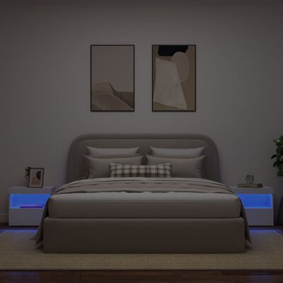 vidaXL Szafki nocne z oświetleniem LED, 2 szt., białe, 50x40x45 cm