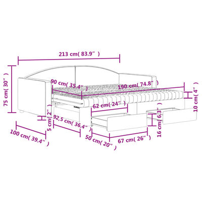 vidaXL Sofa rozsuwana z szufladami, ciemnoszara, 90x190 cm, tkanina