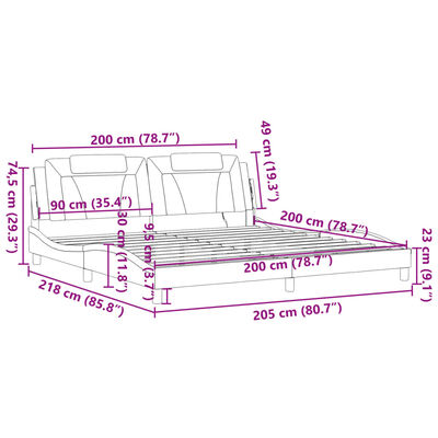 vidaXL Rama łóżka z LED, biało-czarna, 200x200 cm, sztuczna skóra