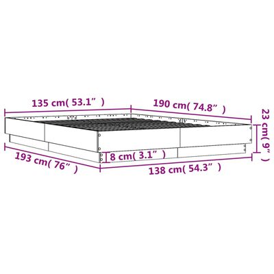 vidaXL Rama łóżka, brązowy dąb, 135x190 cm, materiał drewnopochodny