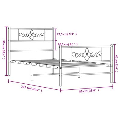 vidaXL Metalowa rama łóżka z wezgłowiem i zanóżkiem, czarna, 80x200 cm