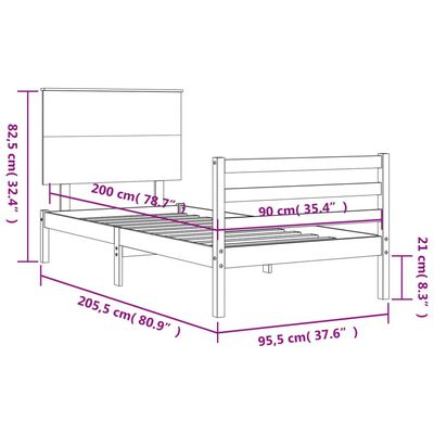 vidaXL Rama łóżka z wezgłowiem, biała, 90x200 cm, lite drewno