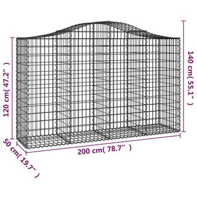 vidaXL Kosze gabionowe, 2 szt, 200x50x120/140 cm, galwanizowane żelazo