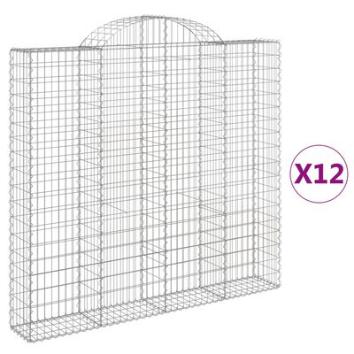 vidaXL Kosze gabionowe, 12 szt, 200x30x180/200cm, galwanizowane żelazo