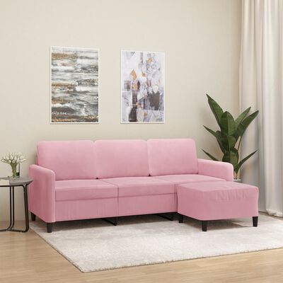 vidaXL 3-osobowa sofa z podnóżkiem, różowa, 180 cm, aksamitem