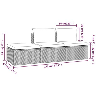 vidaXL 3-cz. zestaw wypoczynkowy do ogrodu, poduszki, szary rattan PE