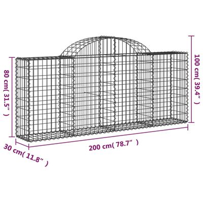 vidaXL Kosze gabionowe, 6 szt, 200x30x80/100 cm, galwanizowane żelazo