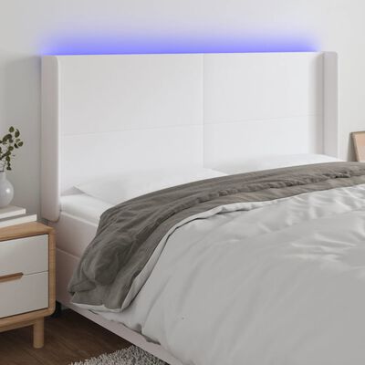 vidaXL Zagłówek do łóżka z LED, biały, 183x16x118/128cm sztuczna skóra