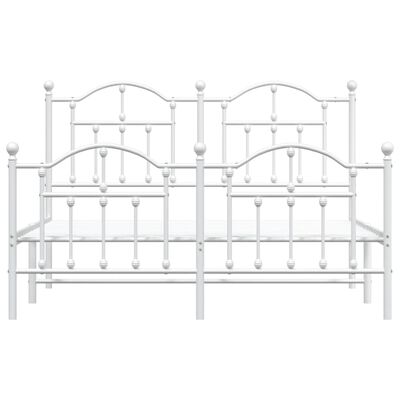 vidaXL Metalowa rama łóżka z wezgłowiem i zanóżkiem, biała, 135x190 cm