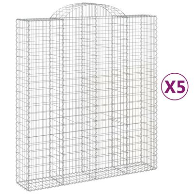 vidaXL Kosze gabionowe, 5 szt, 200x50x220/240 cm, galwanizowane żelazo