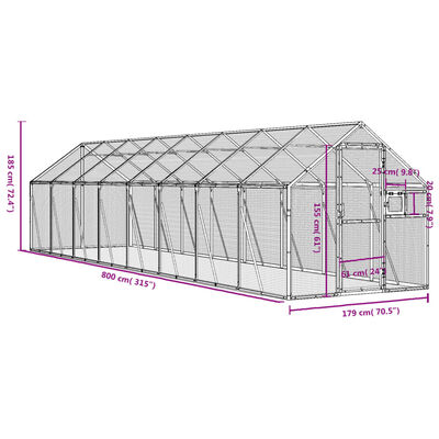 vidaXL Woliera, antracytowa, 1,79x8x1,85 m, aluminium