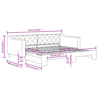 vidaXL Sofa rozsuwana, ciemnoszara, 90x190 cm, tkanina