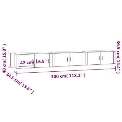 vidaXL Wiszące szafki TV, 3 szt., przydymiony dąb, 100x34,5x40 cm