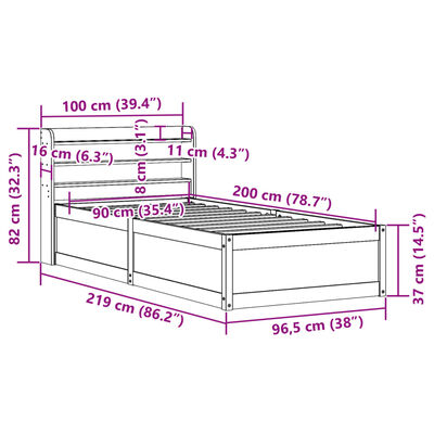 vidaXL Rama łóżka z wezgłowiem, biała, 90x200 cm, lite drewno sosnowe