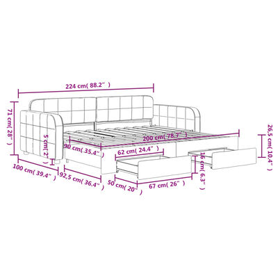 vidaXL Sofa rozsuwana z szufladami, ciemnoszara, 90x200 cm, aksamit