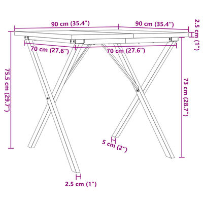 vidaXL Stół jadalniany z nogami w kształcie litery X, 90x90x75,5 cm