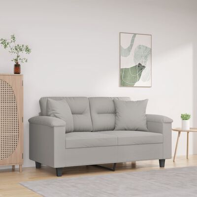 vidaXL 2-osobowa sofa z poduszkami, jasnoszara, 120 cm, mikrofibra