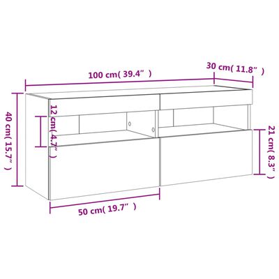 vidaXL Ścienna szafka TV z LED, biała, 100x30x40 cm