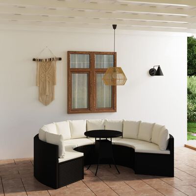 vidaXL 7-częściowa sofa ogrodowa z poduszkami, rattan PE, czarna